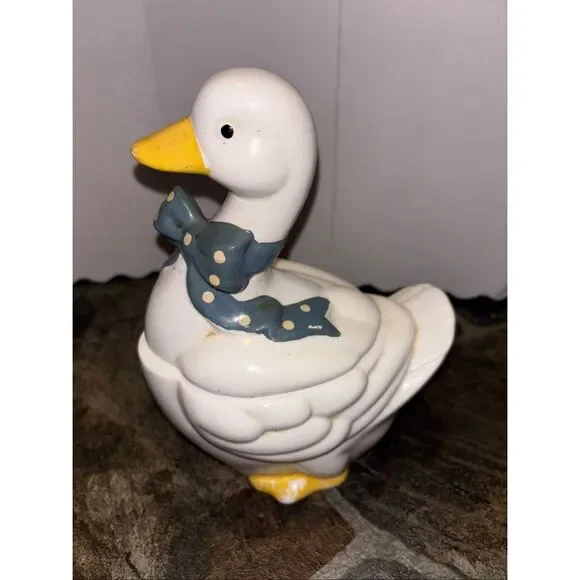 Vintage Goose Cookie jars Set 4 Blue Polka Dot Farmhouse Cottagecore - Picture 10 of 15